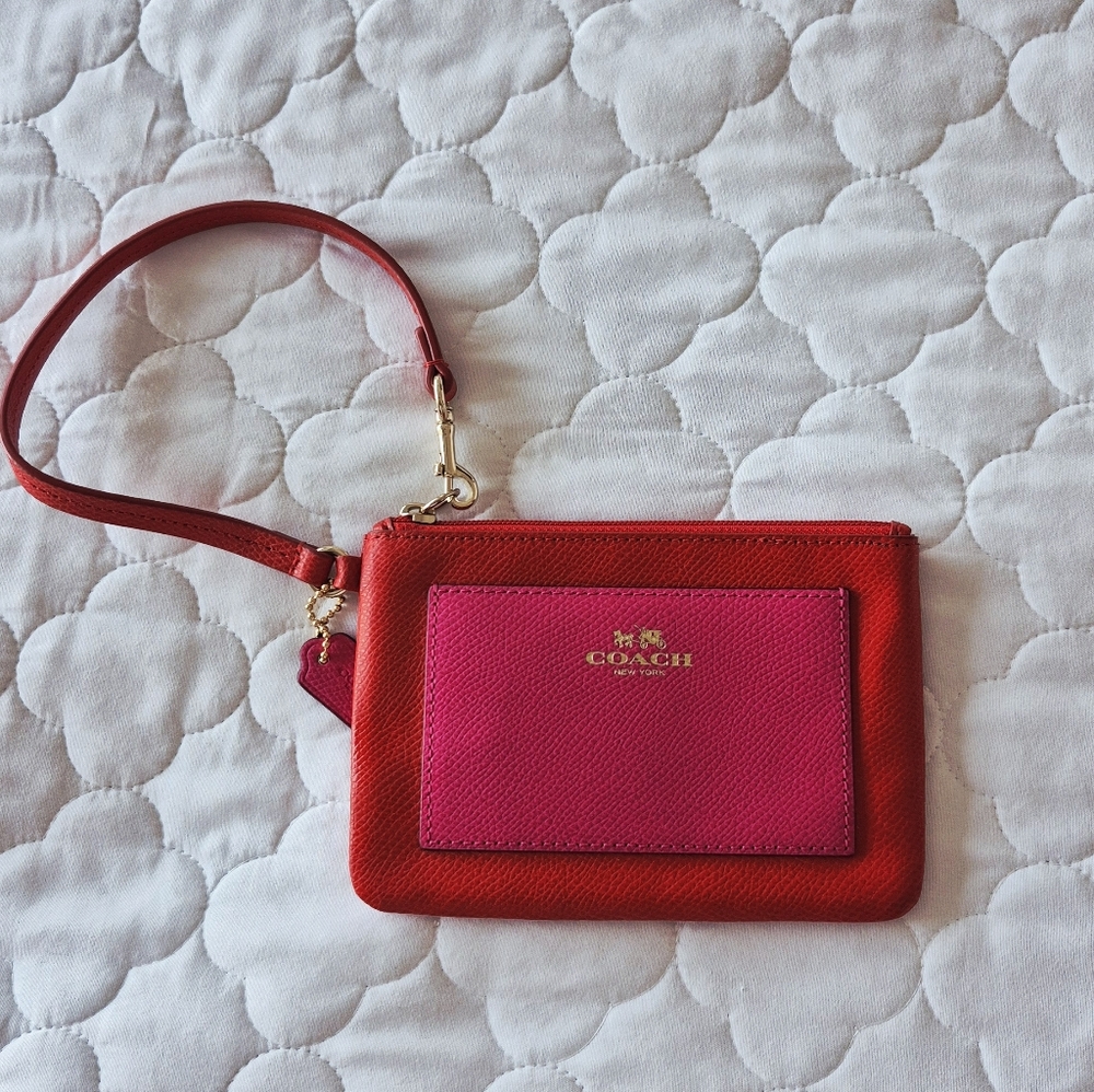 Coach Pink and Red Leather Wristlet
